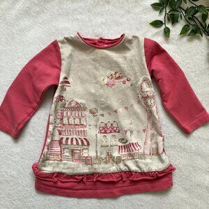 Mayoral Toddler Baby Dress 12M | Pink Village Print Long-Sleeved Ruffle GUC